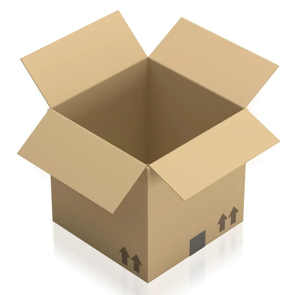Lege geopende kartonnen doos geïsoleerd op witte achtergrond — Stockfoto