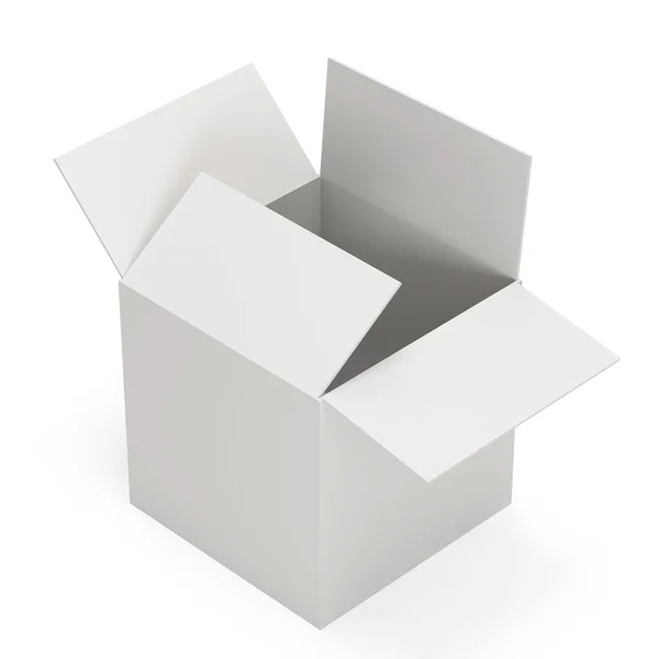 Caixa aberta vazia isolada no fundo branco — Fotografia de Stock