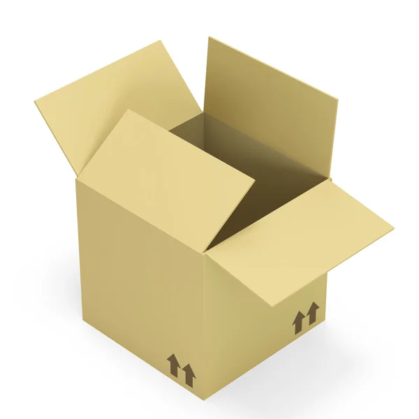 Empty opened cardboard box isolated on white background — Stock Photo, Image