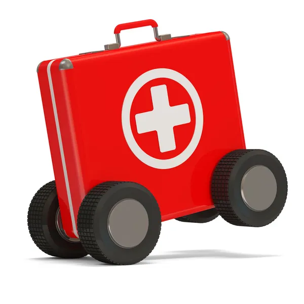 stock image First Aid Kit on Wheels over white background