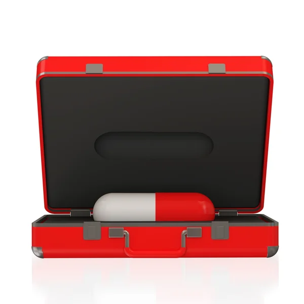 Kit de primeros auxilios con una píldora interior aislada sobre fondo blanco — Foto de Stock