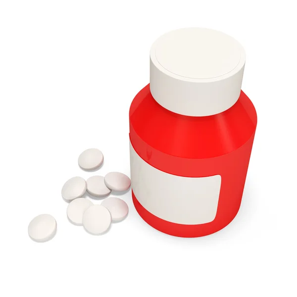 Frasco de pastillas sobre fondo blanco — Foto de Stock