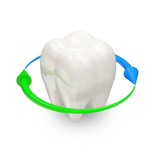 白い背景 (歯保護の概念の上の矢印の付いた歯) — ストック写真