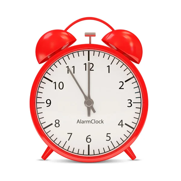 Relógio de alarme vermelho no fundo branco — Fotografia de Stock