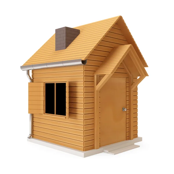 Casa de madeira em miniatura isolada sobre fundo branco — Fotografia de Stock