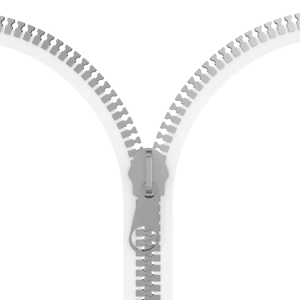 Крупный план металлической застежки-молнии на белом фоне — стоковое фото