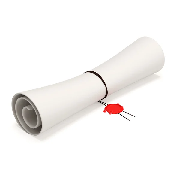 Paper scroll with wax on white background — Stock Photo, Image