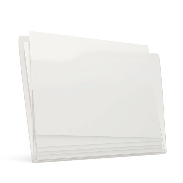 Pasta de vidro com documentos sobre fundo branco — Fotografia de Stock