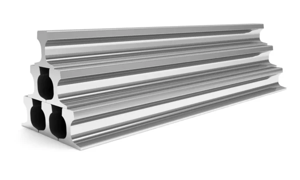 Groep van metalen rails geïsoleerd op witte achtergrond — Stockfoto