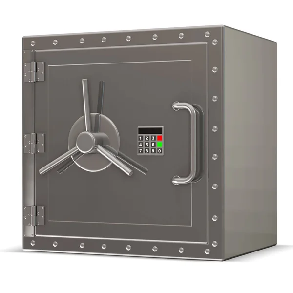Cassetta di sicurezza in acciaio chiuso con serratura elettronica su sfondo bianco — Foto Stock