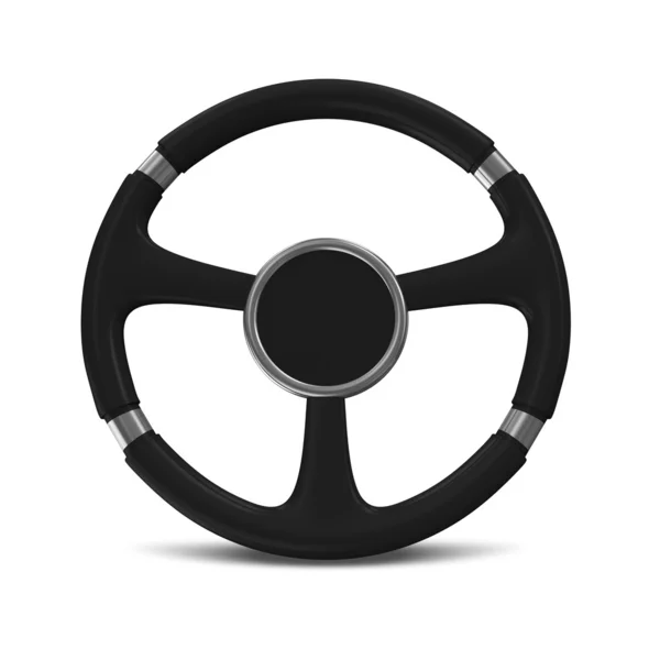 Czarne koło kierownicy na białym tle — Zdjęcie stockowe