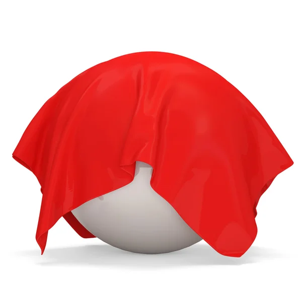 Pano vermelho coberto bola branca no fundo branco — Fotografia de Stock