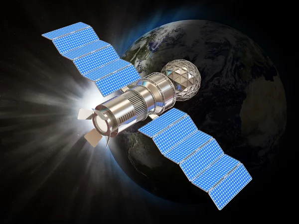 Ilustração 3d de satélite no espaço — Fotografia de Stock