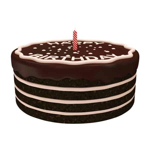 Pastel de cumpleaños de chocolate con vela aislada sobre fondo blanco —  Fotos de Stock