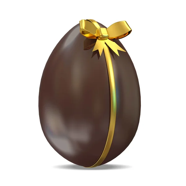 Huevo de Pascua de chocolate con cinta dorada y arco aislado sobre fondo blanco —  Fotos de Stock