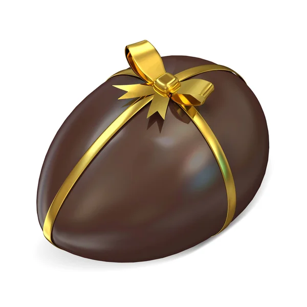 Ovo de Páscoa de chocolate com fita dourada e arco isolado em fundo branco — Fotografia de Stock