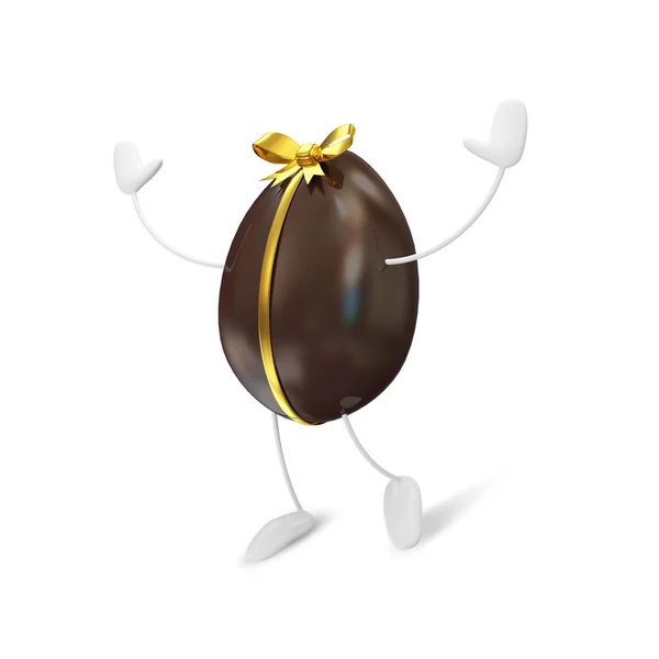 Glückliche Schokolade Osterei Persönlichkeit isoliert auf weißem Hintergrund — Stockfoto