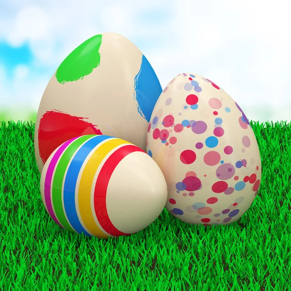 Painted Easter Eggs in a beautiful green grass — Stock Photo, Image