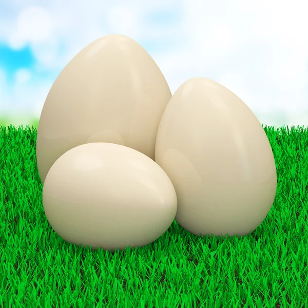 Huevos de Pascua en hermosa hierba verde — Foto de Stock