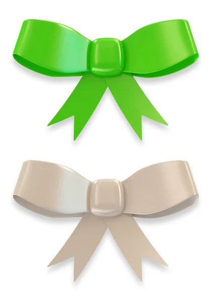 Set of Green and White Bow on white background — Stock Photo, Image