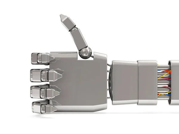 Metall-robotiske hender som viser tomler, isolert på hvit bakgrunn – stockfoto