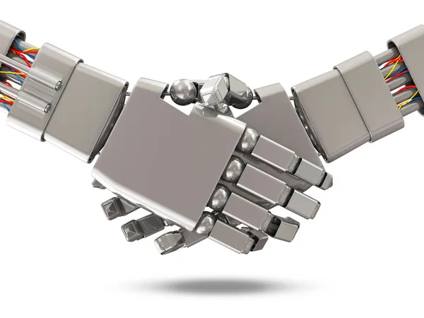 Closeup of two Robots Shaking hands isolated on white background — Stock Photo, Image