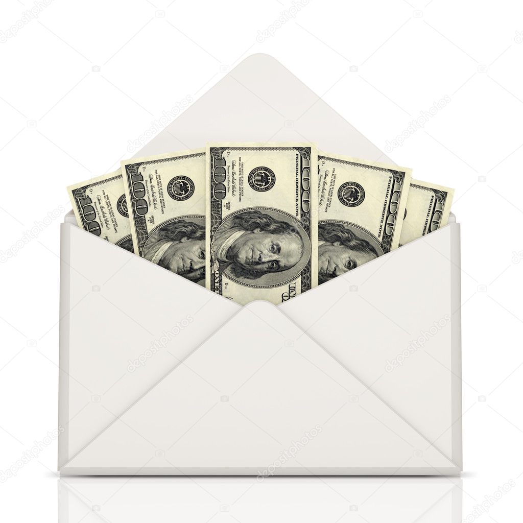 Open Envelope with money on white background