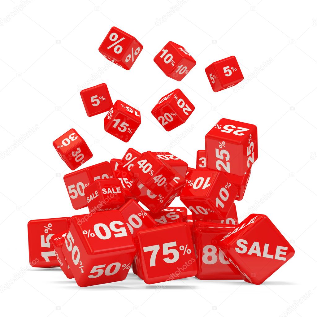 Discount Cube Falling on white background (Sale Concept)
