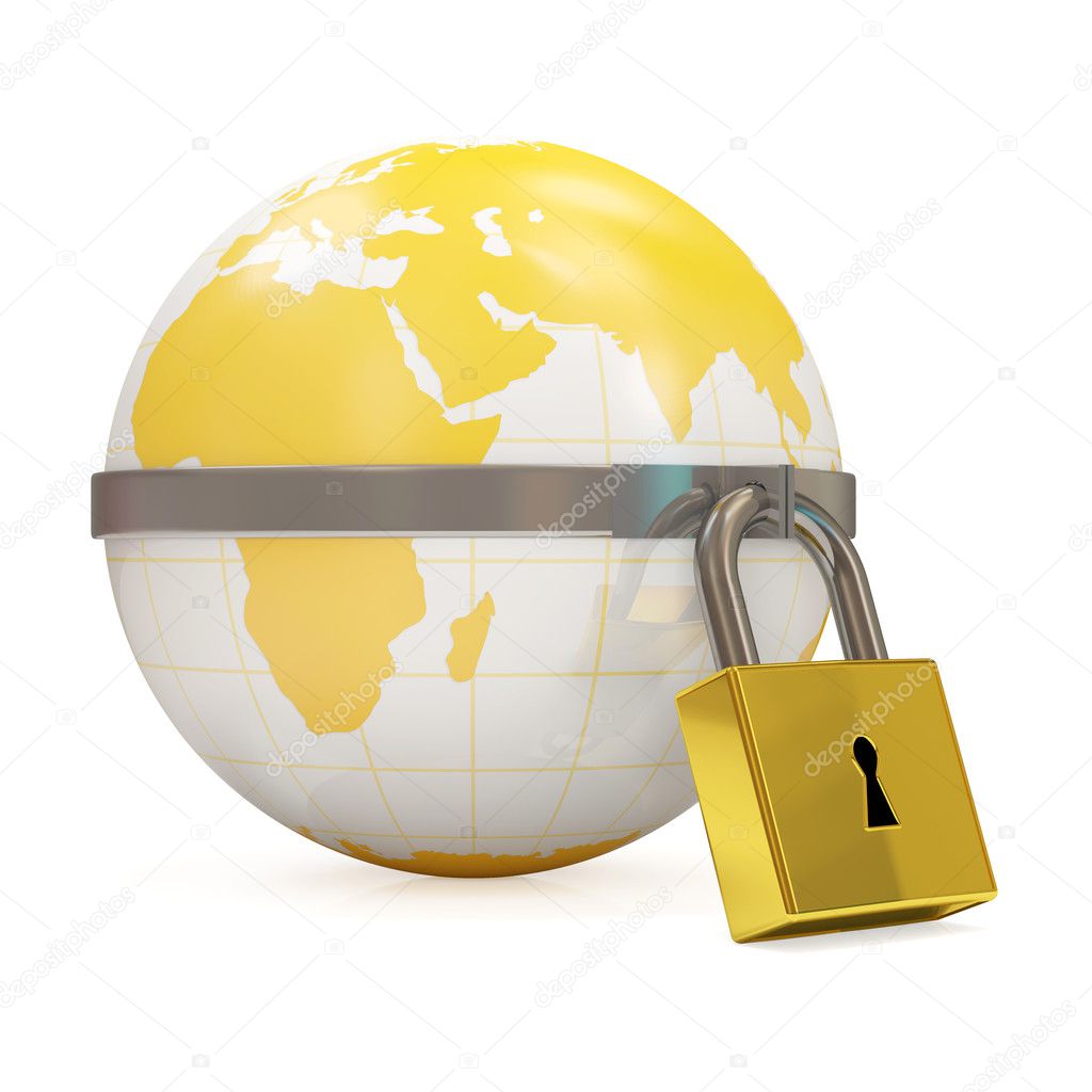 Globe with Lock on white background