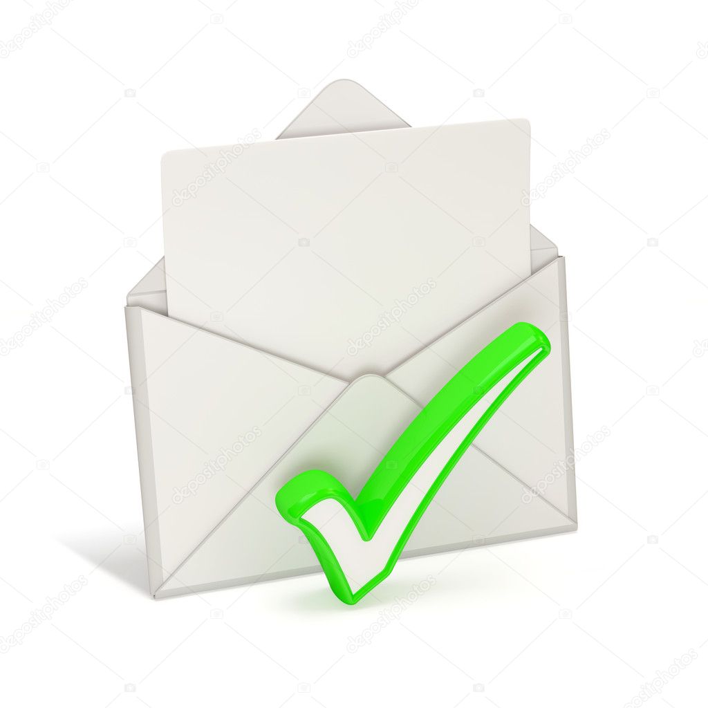 Open Envelope and blank letter with check mark on white background