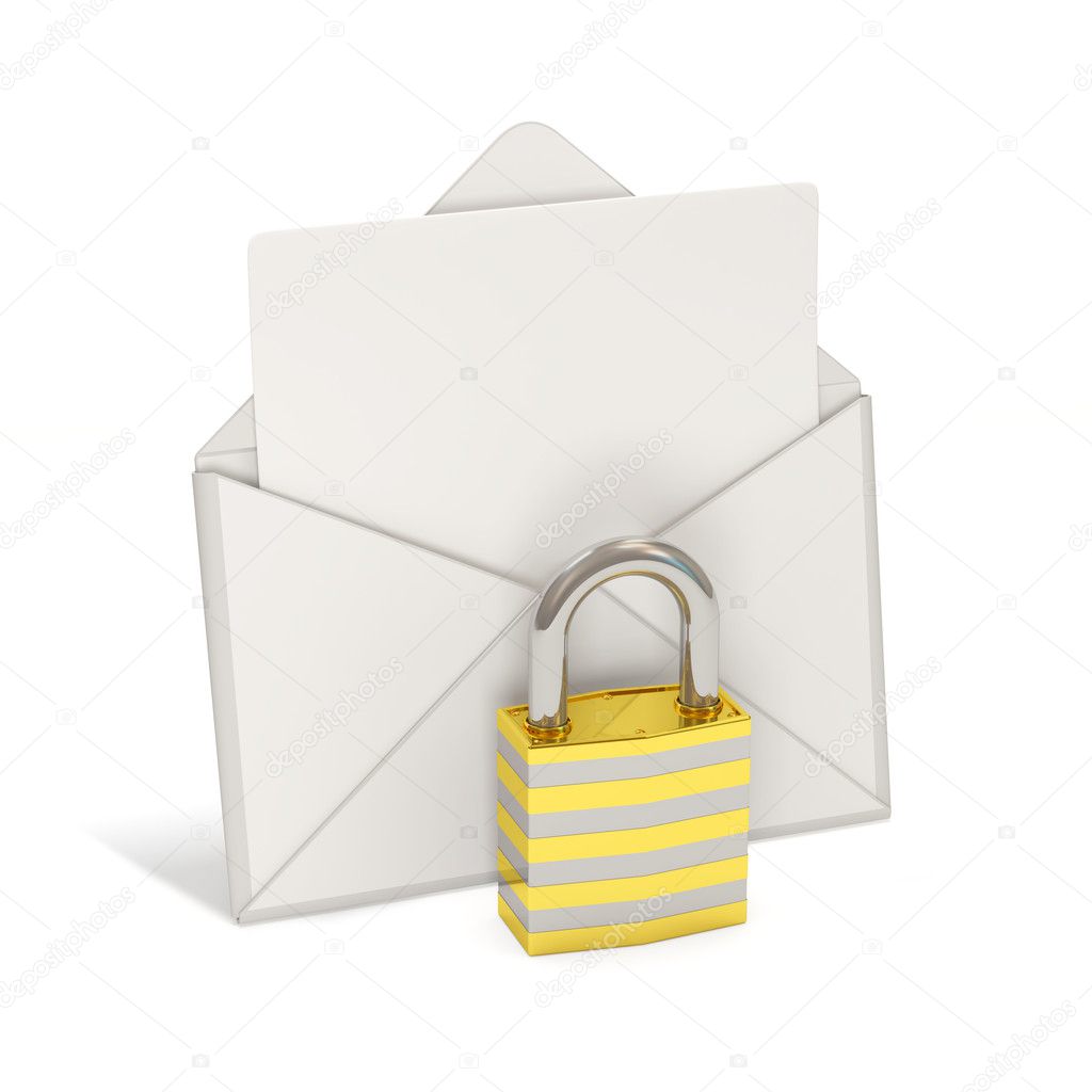 Open Envelope and blank letter with Lock on white background