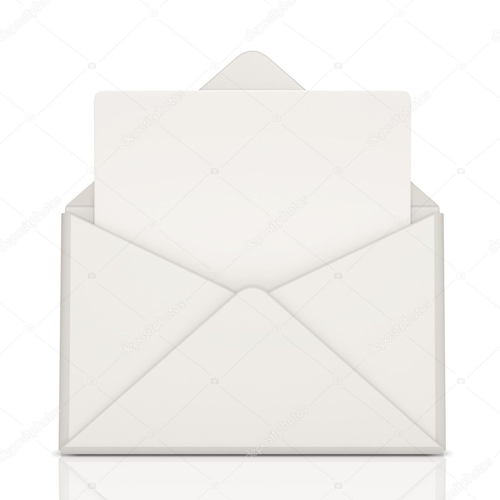 Enveloppe ouverte et lettre blanche sur fond blanc image libre de droit par  ras-slava © #10652451