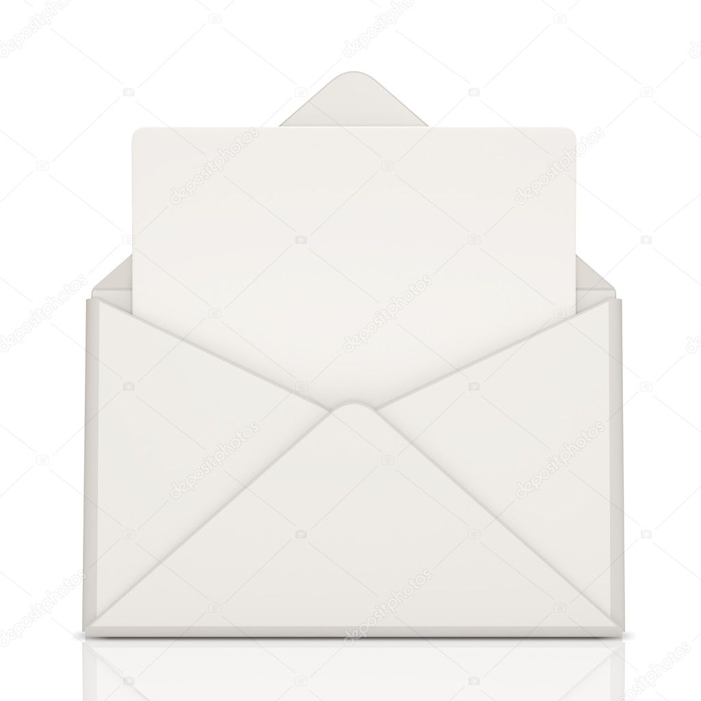 Open Envelope and blank letter on white background