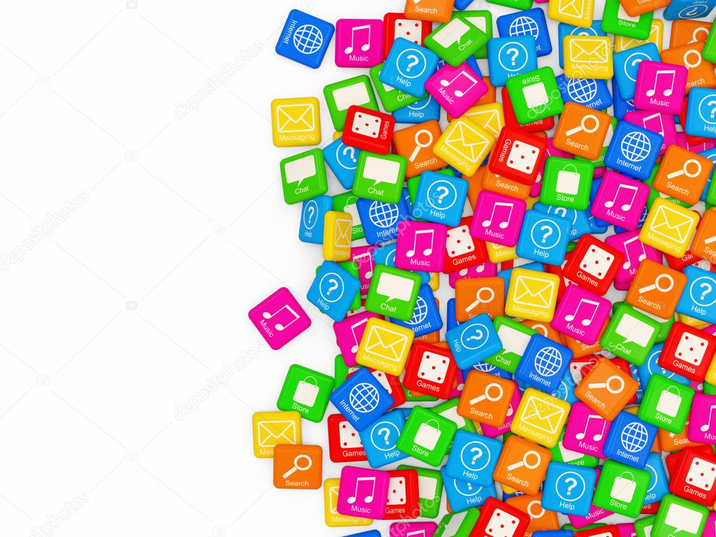 Smart Phone Application Icons on white background with place for your text