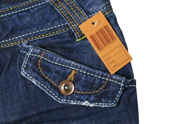 Blue jeans with brown label — Stock Photo, Image