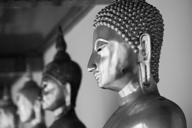 Buddha statue, Black and white clipart