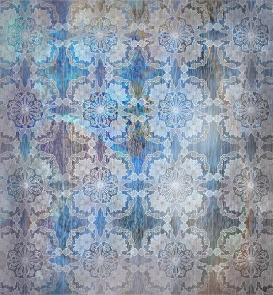 Floral design background blue, scratches, old wall — Stock Photo, Image