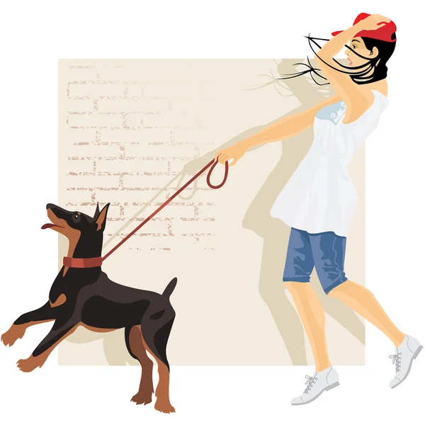 Perro y niña — Archivo Imágenes Vectoriales