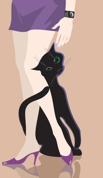 Fille et chat — Image vectorielle