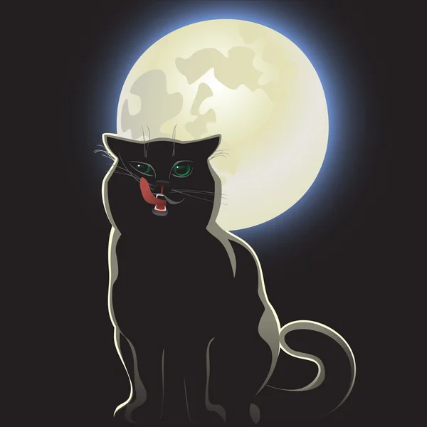 Nattliga svart katt — Stock vektor