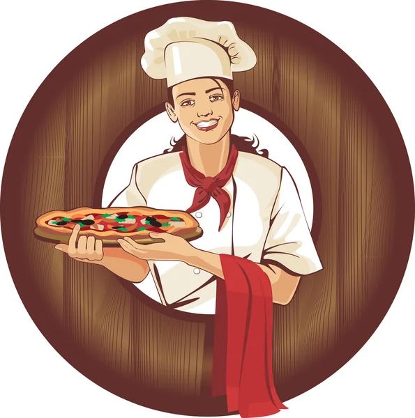 Menina pizza — Vetor de Stock