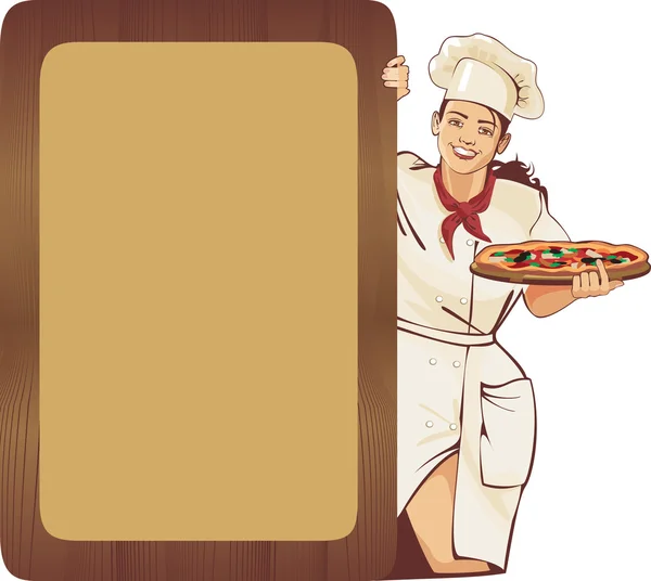 イタリアのウェイトレスと pizzamenu — ストックベクタ