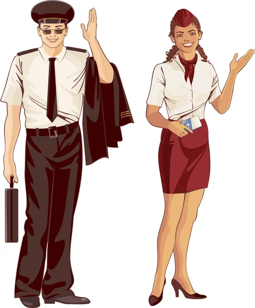 Flight attendant and pilot — Stock Vector