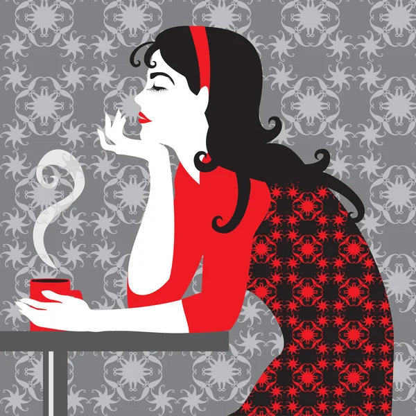 女孩和咖啡 — 图库矢量图片