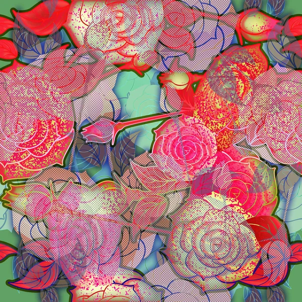 Bloemdessin patroon rozen, bud rode op groene achtergrond — Stockfoto