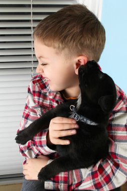 Boy and puppy clipart