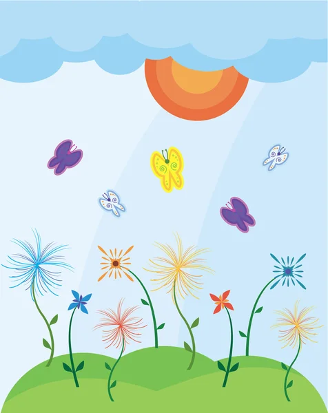 Landscape with Butterflies — Stock Vector