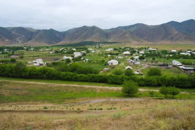 View the Turkmen village Bagir from the mountains clipart