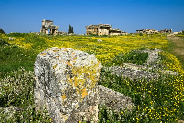 Ruínas da antiga cidade de Hierápolis tempo de primavera, Turquia — Fotografia de Stock