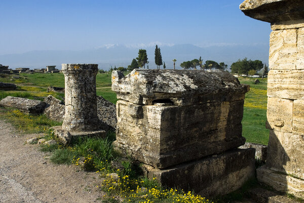 Ruins of the ancient city of Hierapolis spring time,Turkey
